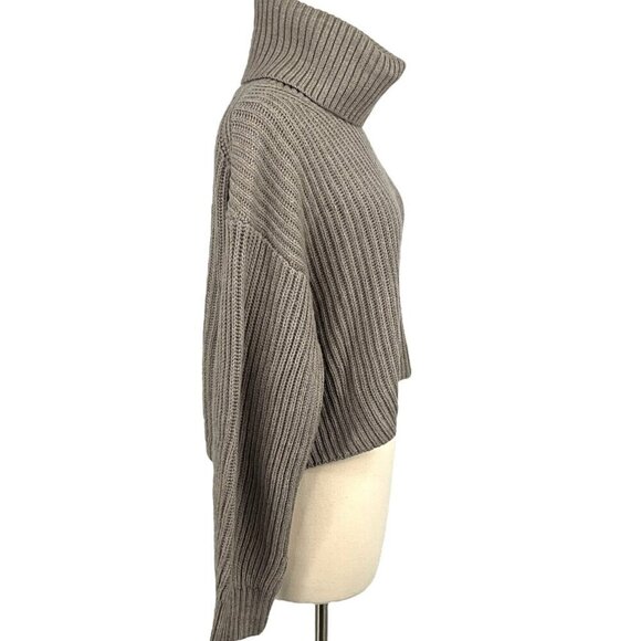 Babaton Guell Turtleneck Sweater Turner Taupe Size S Cropped 100% Merino Wool - Picture 5 of 9